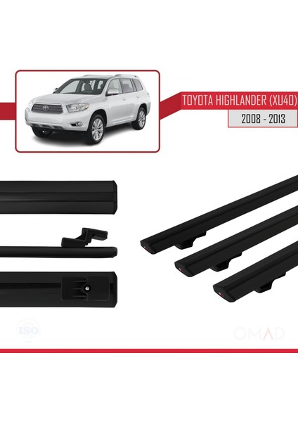 Toyota Highlander (XU40) 2008-2013 Arası ile Uyumlu Basıc Model Ara Atkı Tavan Barı Siyah 3 Adet
