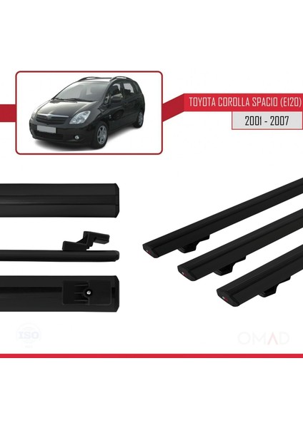 Toyota Corolla Spacio (E120) 2001-2007 Arası ile Uyumlu Basıc Model Ara Atkı Tavan Barı Siyah 3 Adet modelleri
