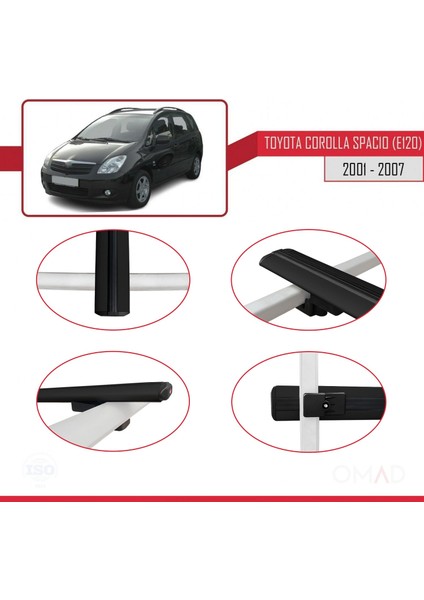 Toyota Corolla Spacio (E120) 2001-2007 Arası ile Uyumlu Basıc Model Ara Atkı Tavan Barı Siyah 3 Adet fırsatları