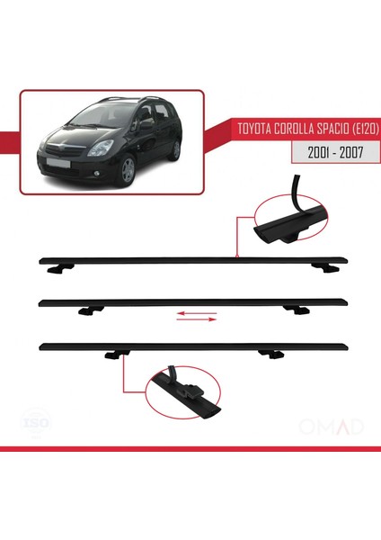 Toyota Corolla Spacio (E120) 2001-2007 Arası ile Uyumlu Basıc Model Ara Atkı Tavan Barı Siyah 3 Adet indirimleri