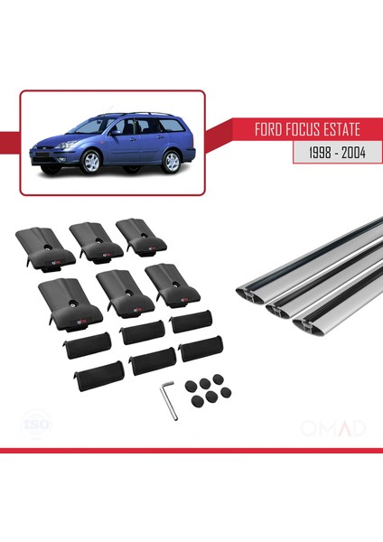Ford Focus Estate C170 1998-2004 Arası ile Uyumlu Fly Model Ara Atkı Tavan Barı Gri 3 Adet Bar