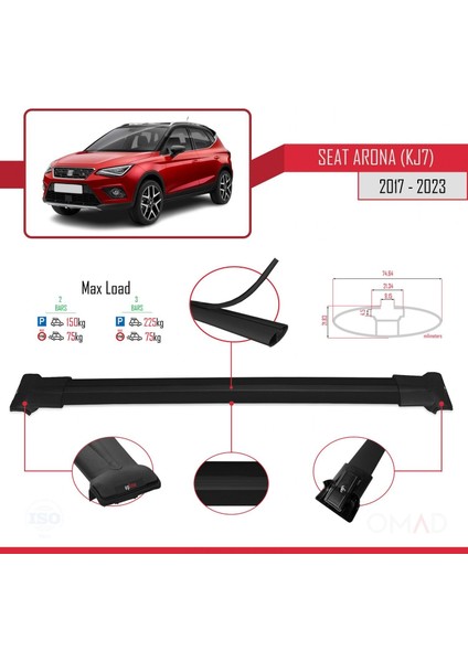 Seat Arona (Kj7) 2017 ve Sonrası ile Uyumlu Fly Model Ara Atkı Tavan Barı Siyah modelleri