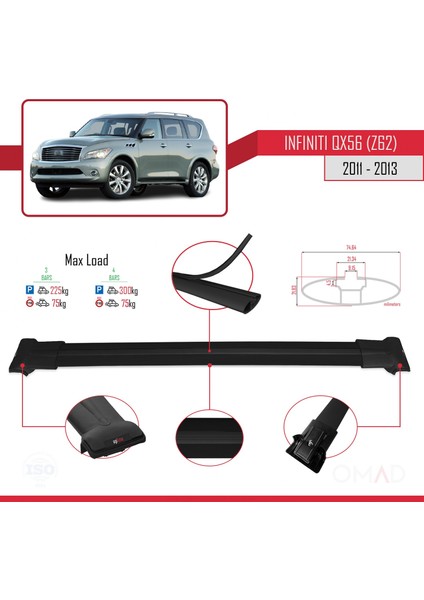 Infiniti QX56 Z62 2011-2013 Arası ile Uyumlu Fly Model Ara Atkı Tavan Barı Siyah 3 Adet Bar modelleri