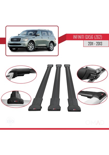 Infiniti QX56 Z62 2011-2013 Arası ile Uyumlu Fly Model Ara Atkı Tavan Barı Siyah 3 Adet Bar fırsatları