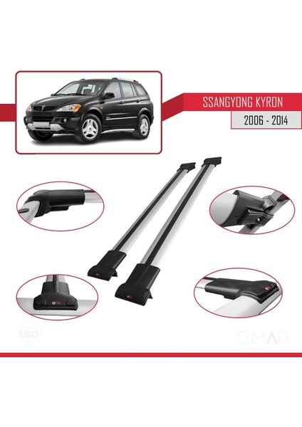 Ssangyong Kyron 2006-2014 Arası ile Uyumlu Fly Model Ara Atkı Tavan Barı Gri