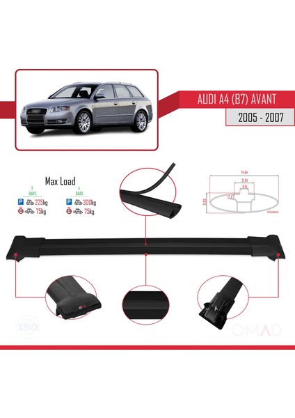 Audi A4 Avant (B7) 2005-2007 Arası ile Uyumlu Fly Model Ara Atkı Tavan Barı Siyah 3 Adet Bar modelleri