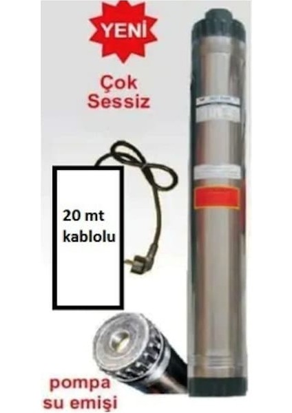 Best 2 HP-380V-4" Noril Fanlı Kademeli Dipten Emişli Derinkuyu Dalgıç Su Pompa+20 Mt. Kablo