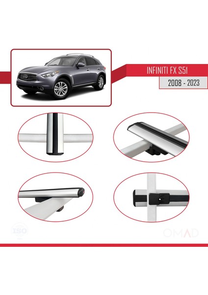 Infiniti Fx S51 2008 ve Sonrası ile Uyumlu Basıc Model Ara Atkı Tavan Barı Gri 3 Adet fırsatları