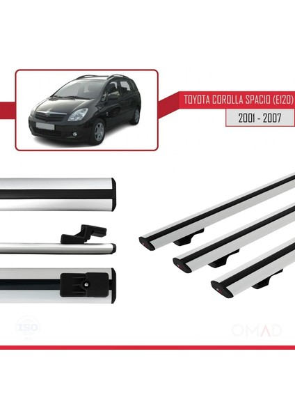 Toyota Corolla Spacio (E120) 2001-2007 Arası ile Uyumlu Basıc Model Ara Atkı Tavan Barı Gri 3 Adet