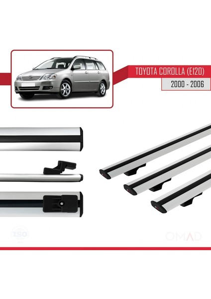 Toyota Corolla (E120) 2000-2006 Arası ile Uyumlu Basıc Model Ara Atkı Tavan Barı Gri 3 Adet