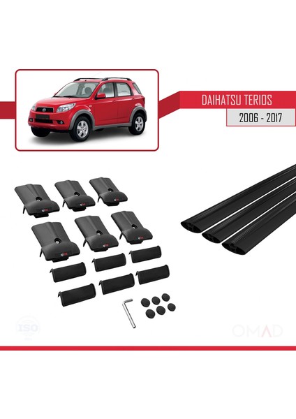 Daihatsu Terios 2006-2017 Arası ile Uyumlu Fly Model Ara Atkı Tavan Barı Siyah 3 Adet Bar