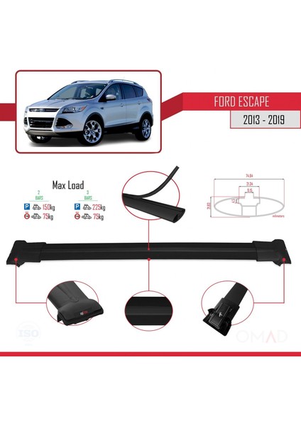 Ford Escape 2013-2019 Arası ile Uyumlu Fly Model Ara Atkı Tavan Barı Siyah modelleri