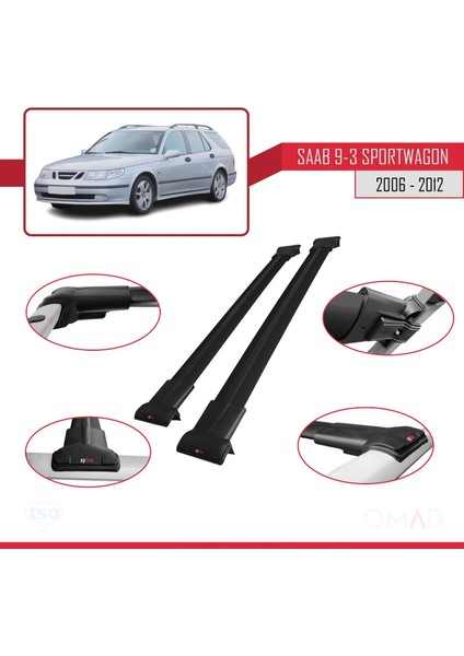 Saab 9-3 Sportwagon 2006-2012 Arası ile Uyumlu Fly Model Ara Atkı Tavan Barı Siyah fırsatları