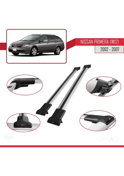 Nissan Primera (W12) 2002-2007 Arası ile Uyumlu Fly Model Ara Atkı Tavan Barı Gri