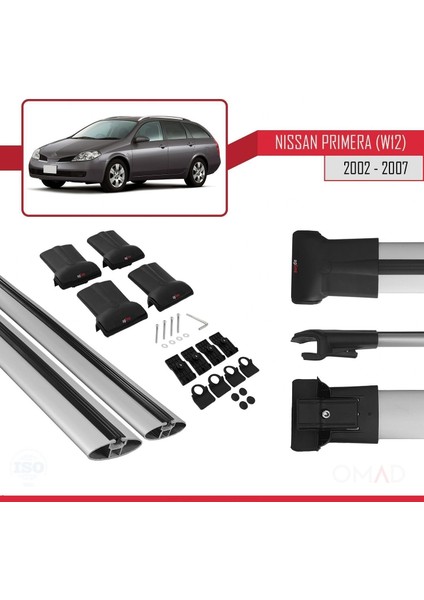 Nissan Primera (W12) 2002-2007 Arası ile Uyumlu Fly Model Ara Atkı Tavan Barı Gri
