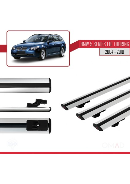 Bmw 5 Serisi (E61) Tourıng 2004-2010 Arası ile Uyumlu Basıc Model Ara Atkı Tavan Barı Gri 3 Adet