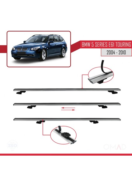 Bmw 5 Serisi (E61) Tourıng 2004-2010 Arası ile Uyumlu Basıc Model Ara Atkı Tavan Barı Gri 3 Adet