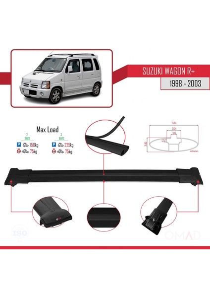 Suzuki Wagon R+ 1998-2003 Arası ile Uyumlu Fly Model Ara Atkı Tavan Barı Siyah