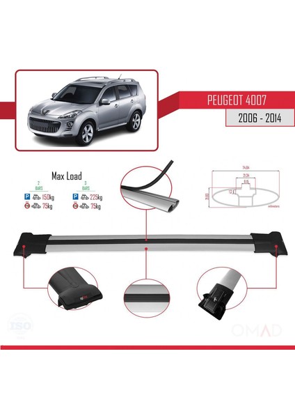 Peugeot 4007 2006-2014 Arası ile Uyumlu Fly Model Ara Atkı Tavan Barı Gri modelleri