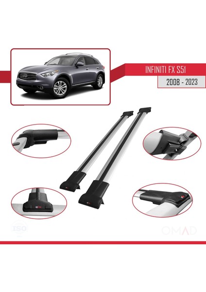 Infiniti Fx S51 2008 ve Sonrası ile Uyumlu Fly Model Ara Atkı Tavan Barı Gri