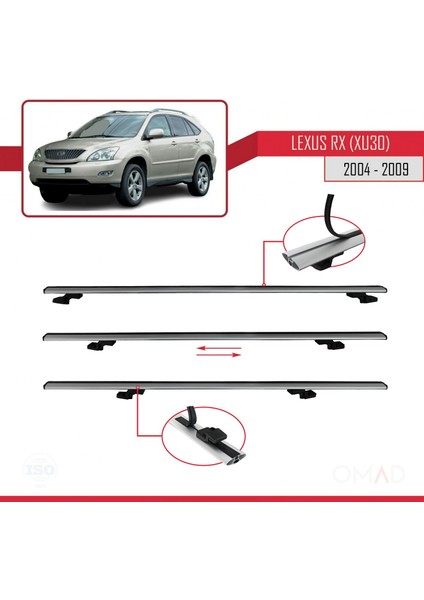 Lexus Rx (XU30) 2004-2009 Arası ile Uyumlu Basıc Model Ara Atkı Tavan Barı Gri 3 Adet indirimleri