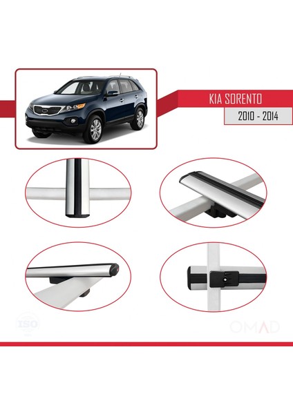 Kia Sorento 2010-2014 Arası ile Uyumlu Basıc Model Ara Atkı Tavan Barı Gri 3 Adet