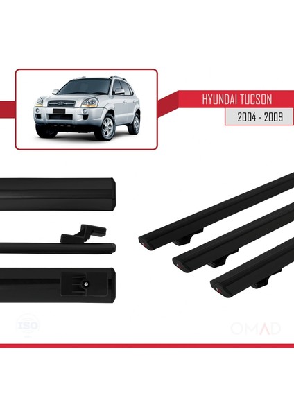 Hyundai Tucson 2004-2009 Arası ile Uyumlu Basıc Model Ara Atkı Tavan Barı Siyah 3 Adet