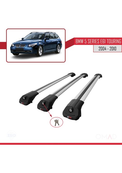 Bmw 5 Serisi (E61) Tourıng 2004-2010 Arası ile Uyumlu Ace-1 Ara Atkı Tavan Barı Gri 3 Adet Bar