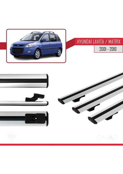 Hyundai Lavita / Matrix (Fc) 2001-2010 Arası ile Uyumlu Basıc Model Ara Atkı Tavan Barı Gri 3 Adet