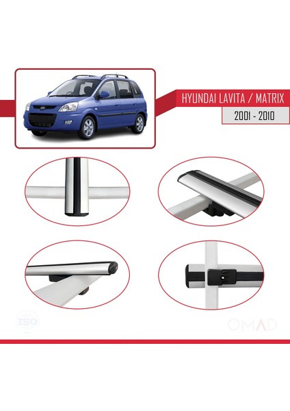 Hyundai Lavita / Matrix (Fc) 2001-2010 Arası ile Uyumlu Basıc Model Ara Atkı Tavan Barı Gri 3 Adet