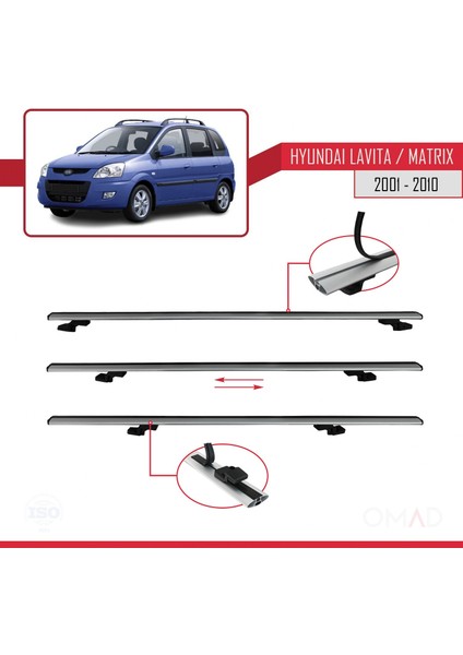 Hyundai Lavita / Matrix (Fc) 2001-2010 Arası ile Uyumlu Basıc Model Ara Atkı Tavan Barı Gri 3 Adet