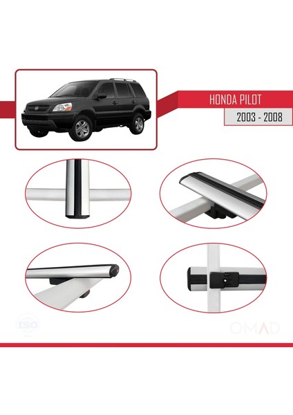 Honda Pilot 2003-2008 Arası ile Uyumlu Basıc Model Ara Atkı Tavan Barı Gri 3 Adet