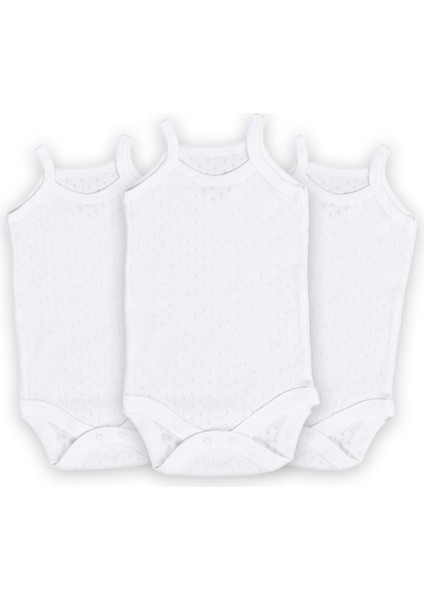 3'lü Jakarlı Ip Askılı Bebek Body Zıbın Çıtçıtlı 100% Pamuk