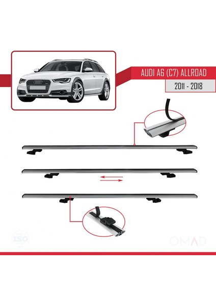 Audi A6 Allroad (C7) 2011-2018 Arası ile Uyumlu Basıc Model Ara Atkı Tavan Barı Gri 3 Adet