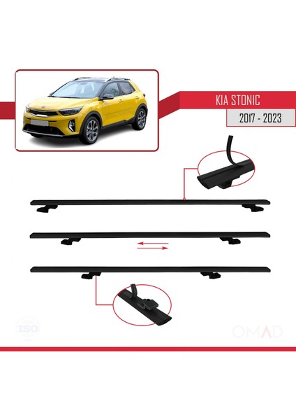 Kia Stonic 2018 ve Sonrası ile Uyumlu Basıc Model Ara Atkı Tavan Barı Siyah 3 Adet indirimleri