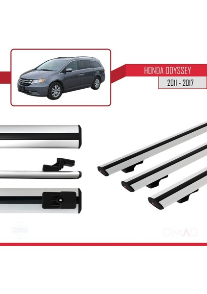 Honda Odyssey 2011-2017 Arası ile Uyumlu Basıc Model Ara Atkı Tavan Barı Gri 3 Adet