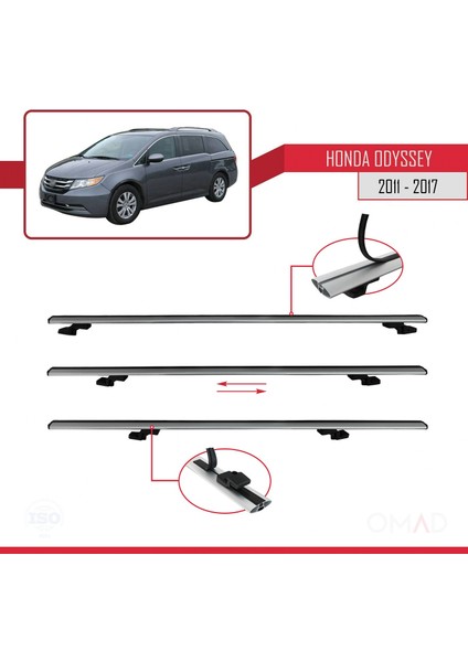Honda Odyssey 2011-2017 Arası ile Uyumlu Basıc Model Ara Atkı Tavan Barı Gri 3 Adet