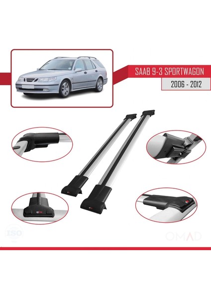 Saab 9-3 Sportwagon 2006-2012 Arası ile Uyumlu Fly Model Ara Atkı Tavan Barı Gri