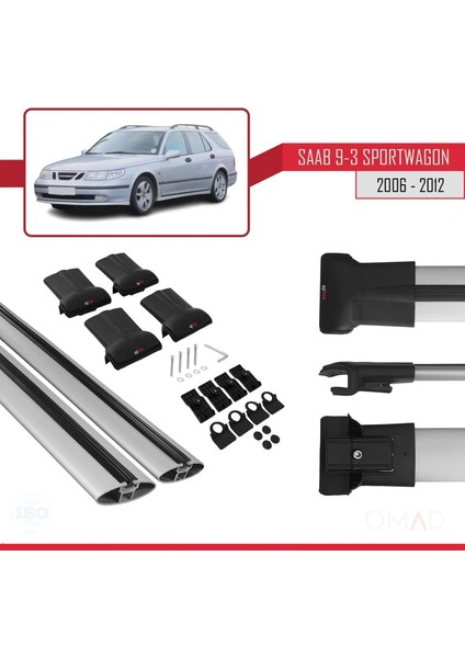 Saab 9-3 Sportwagon 2006-2012 Arası ile Uyumlu Fly Model Ara Atkı Tavan Barı Gri