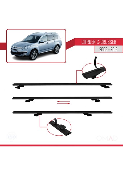 Citroen C-Crosser 2006-2013 Arası ile Uyumlu Basıc Model Ara Atkı Tavan Barı Siyah 3 Adet indirimleri