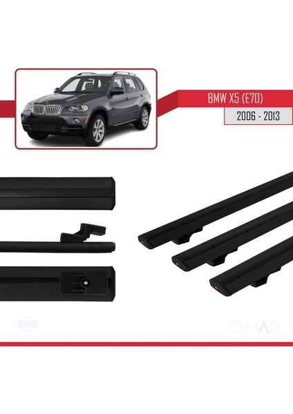 Bmw X5 (E70) 2006-2013 Arası ile Uyumlu Basıc Model Ara Atkı Tavan Barı Siyah 3 Adet