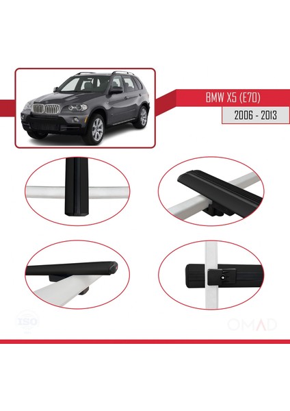 Bmw X5 (E70) 2006-2013 Arası ile Uyumlu Basıc Model Ara Atkı Tavan Barı Siyah 3 Adet