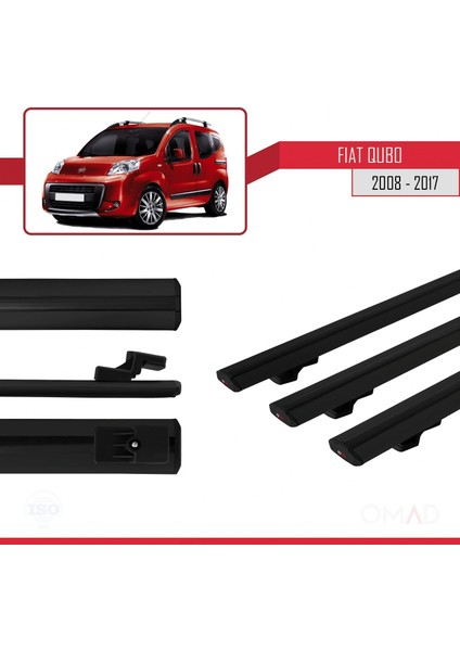 Fiat Qubo 2008-2017 Arası ile Uyumlu Basıc Model Ara Atkı Tavan Barı Siyah 3 Adet