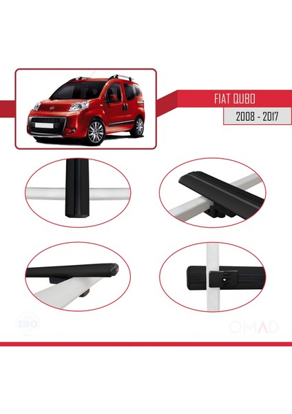 Fiat Qubo 2008-2017 Arası ile Uyumlu Basıc Model Ara Atkı Tavan Barı Siyah 3 Adet