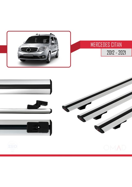 Mercedes Citan 2012-2021 Arası ile Uyumlu Basıc Model Ara Atkı Tavan Barı Gri 3 Adet