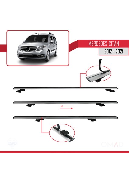 Mercedes Citan 2012-2021 Arası ile Uyumlu Basıc Model Ara Atkı Tavan Barı Gri 3 Adet