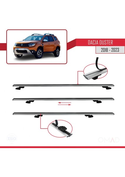 Dacia Duster 2018 ve Sonrası ile Uyumlu Basıc Model Ara Atkı Tavan Barı Gri 3 Adet indirimleri