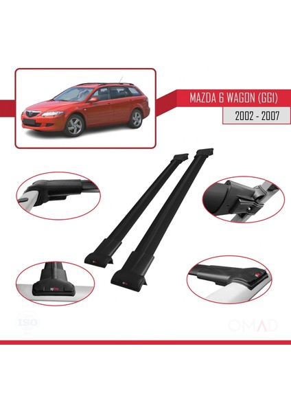 Mazda 6 (Gg1) 2002-2007 Arası ile Uyumlu Fly Model Ara Atkı Tavan Barı Siyah