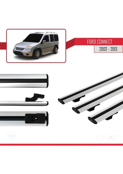 Ford Connect 2002-2013 Arası ile Uyumlu Basıc Model Ara Atkı Tavan Barı Gri 3 Adet