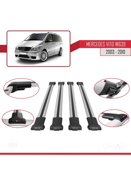 Mercedes Vito (W639) 2003-2010 Arası ile Uyumlu Fly Model Ara Atkı Tavan Barı Gri 4 Adet Bar fırsatları